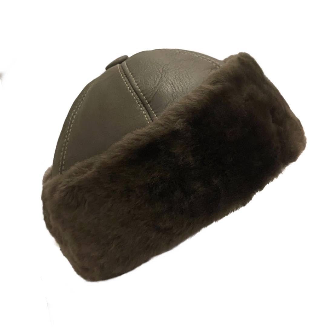 Lukkizara Winter Leather Hat Shearling Sheepskin Fur Beanie Hat