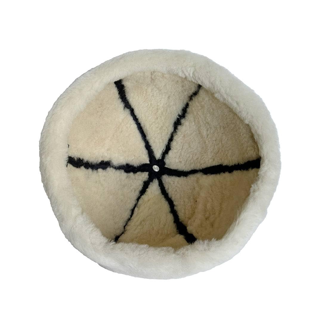 Premium Leather Unisex Shearling Sheepskin Fur Winter Beanie - Warm Wool Skull Hat for Men & Women