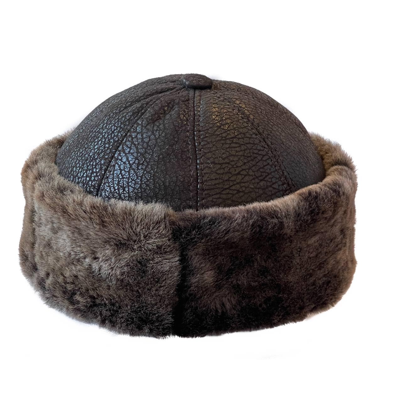 Lukkizara Winter Leather Hat Shearling Sheepskin Fur Beanie Hat