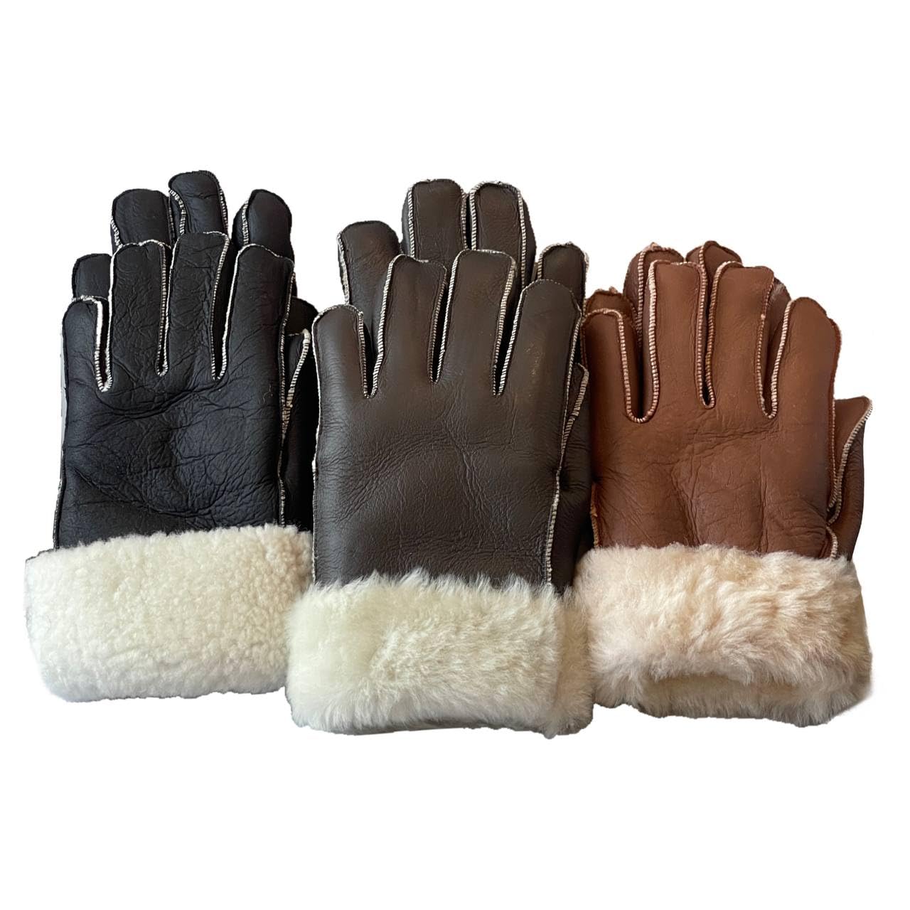 Lukkizara Gloves Leather Shearling Sheepskin Fur Unisex Winter Warm Gloves S-2XL
