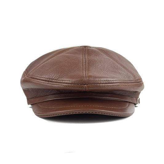 Handmade Men’s Real Leather Newsboy Cap – Vintage Sheepskin Leather Flat Cap, Classic Cabbie Driver Ascot Hat