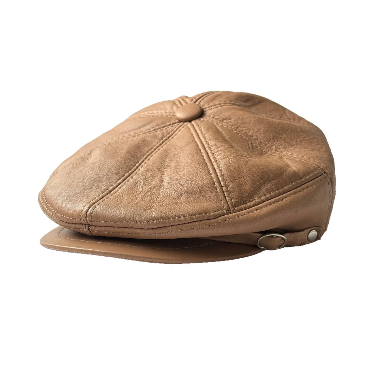 Men's Leather Newsboy Cap Cabbie Beret Real Leather Flat Hat Vintage Style Ascot Hat