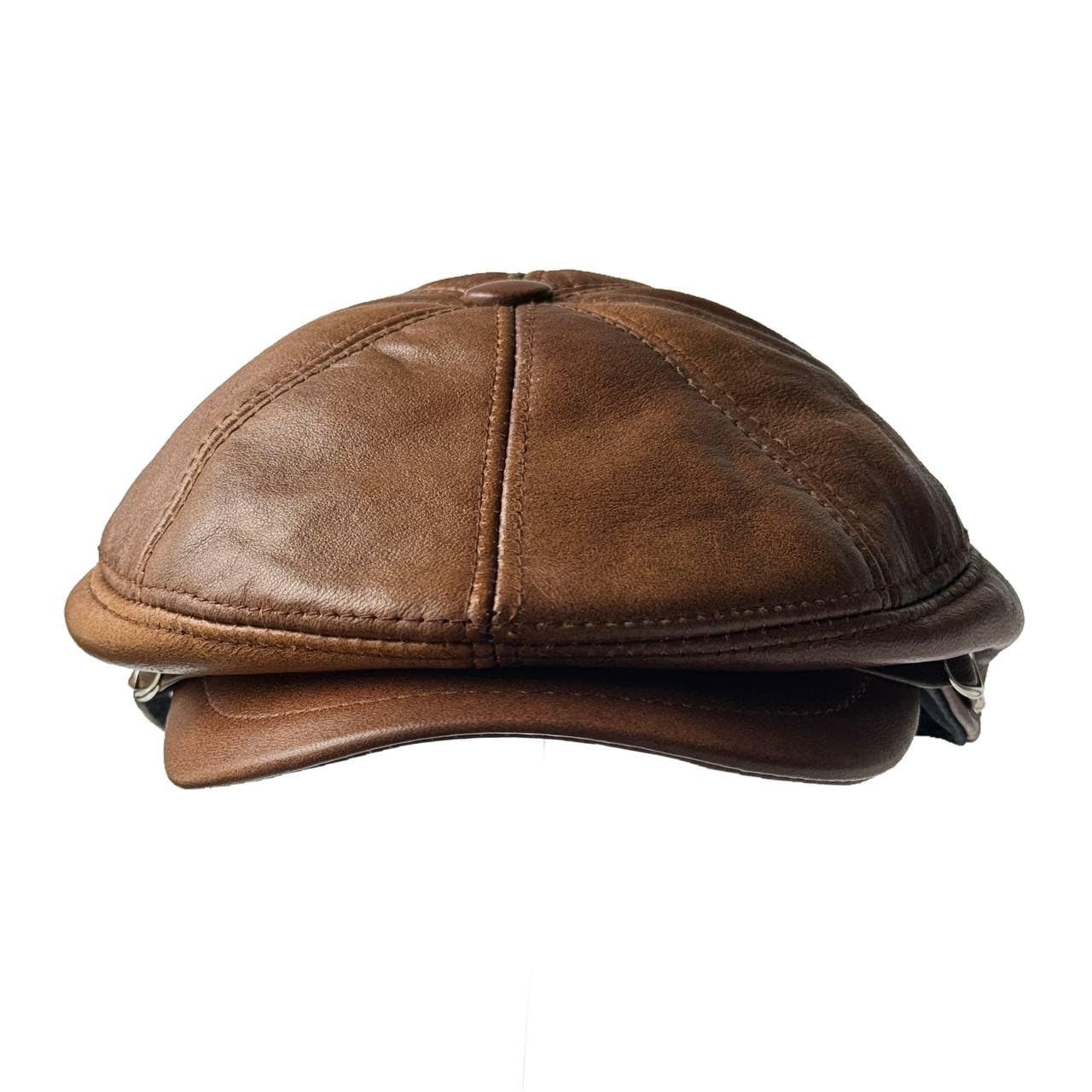 Men's Leather Newsboy Cap Cabbie Beret Real Leather Flat Hat Vintage Style Ascot Hat
