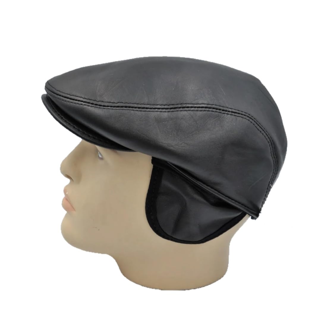 Generic Men's Brown Ivy League Classic Flat Cap - Newsboy Cap - Genuine Sheepskin Leather - Warm & Breathable - Ear Warmer