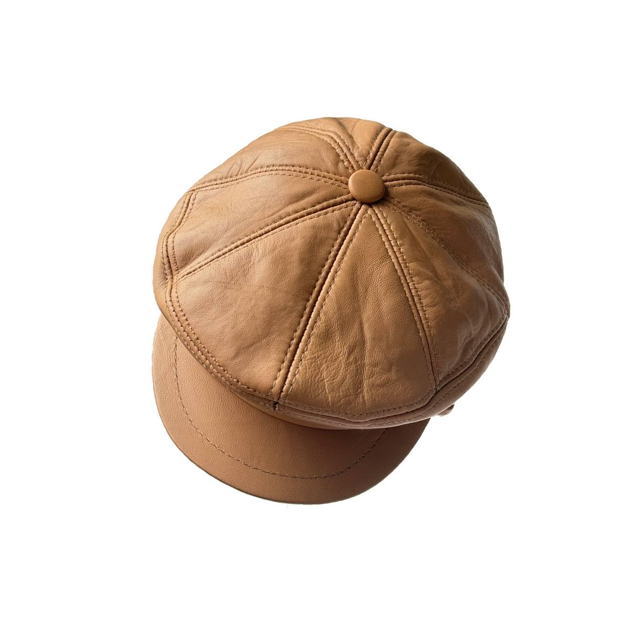 Men's Leather Newsboy Cap Cabbie Beret Real Leather Flat Hat Vintage Style Ascot Hat