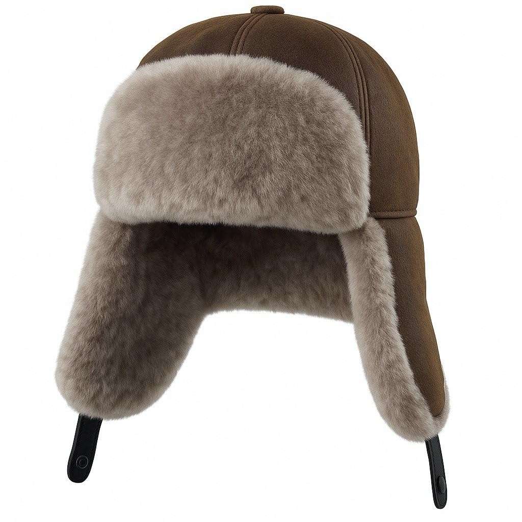 Leather Aviator Russian Ushanka Trapper Shearling Sheepskin Fur Ear Flap Waterproof Winter Hat