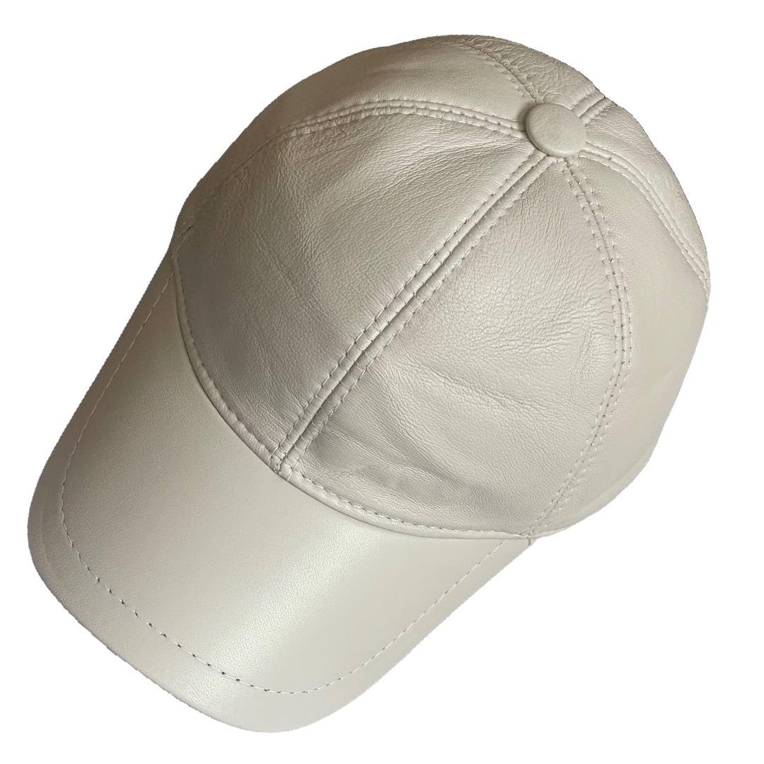 Leather Cap for Men Women Genue Lambskin Leather Winter Hat White