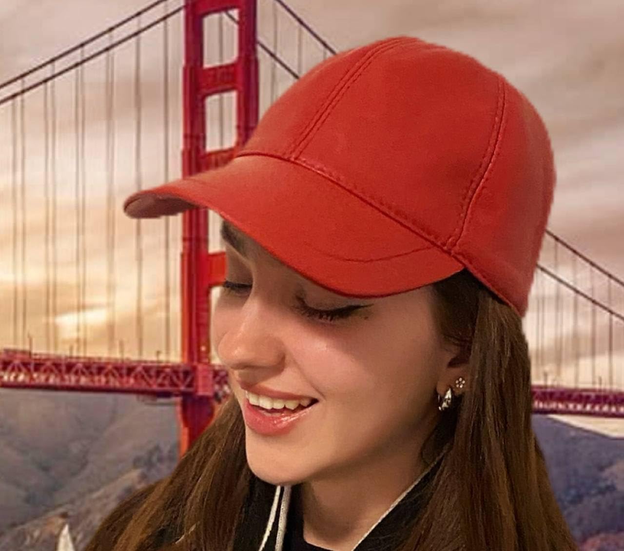 Pink Leather Baseball Cap Hat Sports Visor (Watermelom)