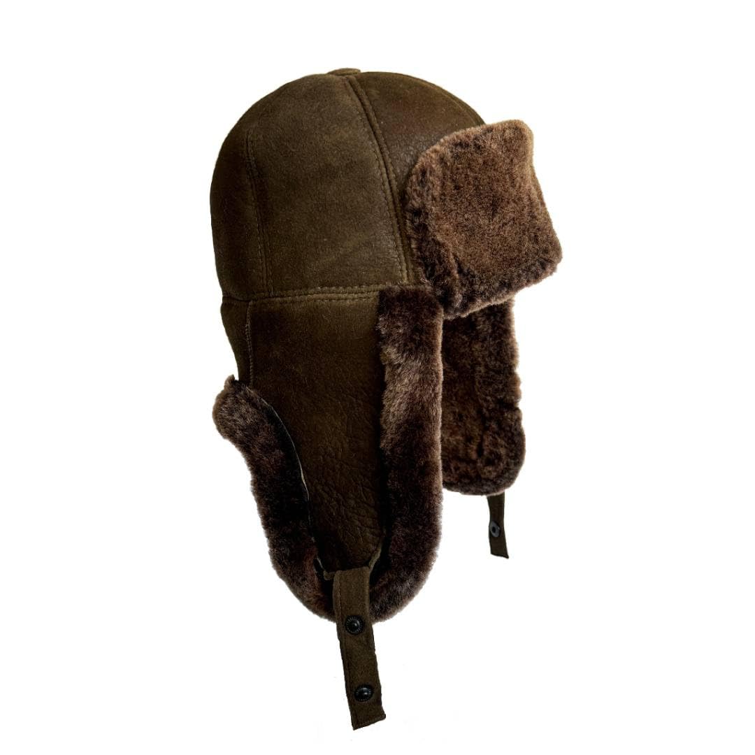 Leather Aviator Russian Ushanka Trapper Shearling Sheepskin Fur Ear Flap Waterproof Winter Hat