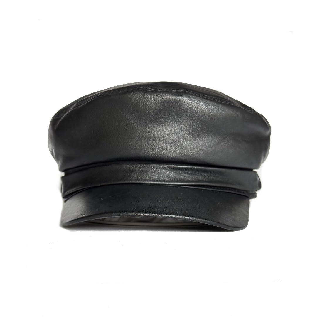 Lukkizara Women's Real Leather Newsboy Cap Yacht Captain Sailor Hat