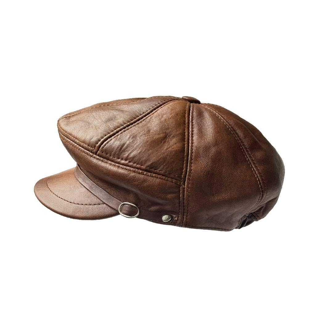 Men's Leather Newsboy Cap Cabbie Beret Real Leather Flat Hat Vintage Style Ascot Hat
