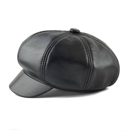 8 Panels Newsboy Cap for Women, Real Leather Cabbie Painter Hat Gatsby Ivy Beret Cap
