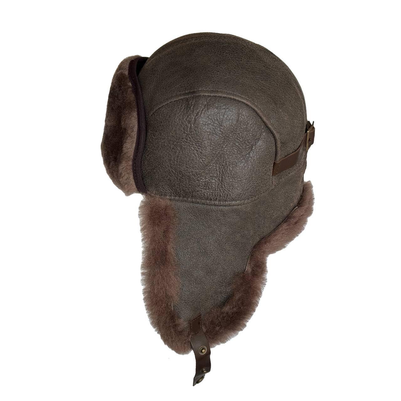 Leather Aviator Russian Ushanka Trapper Shearling Sheepskin Fur Ear Flap Waterproof Winter Hat