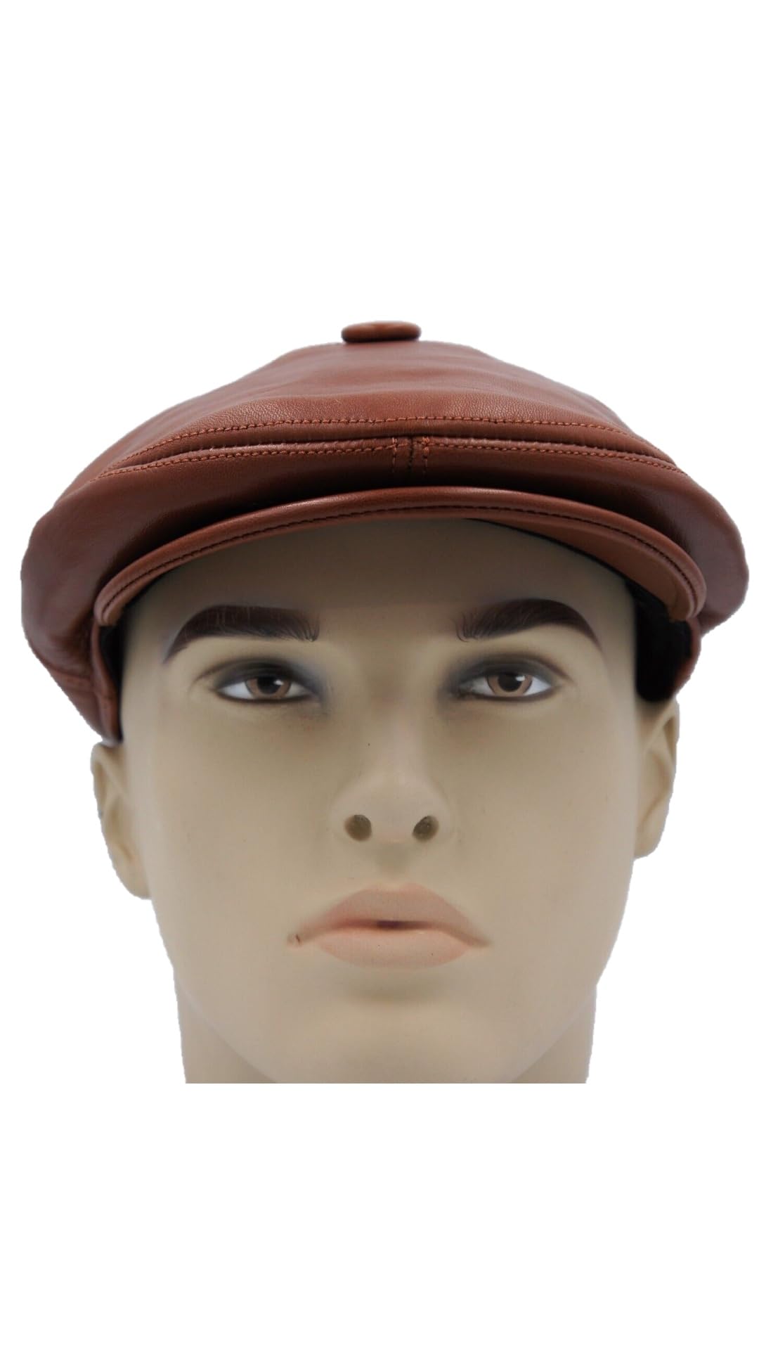 Generic Men's Brown Ivy League Classic Flat Cap - Newsboy Cap - Genuine Sheepskin Leather - Warm & Breathable - Ear Warmer
