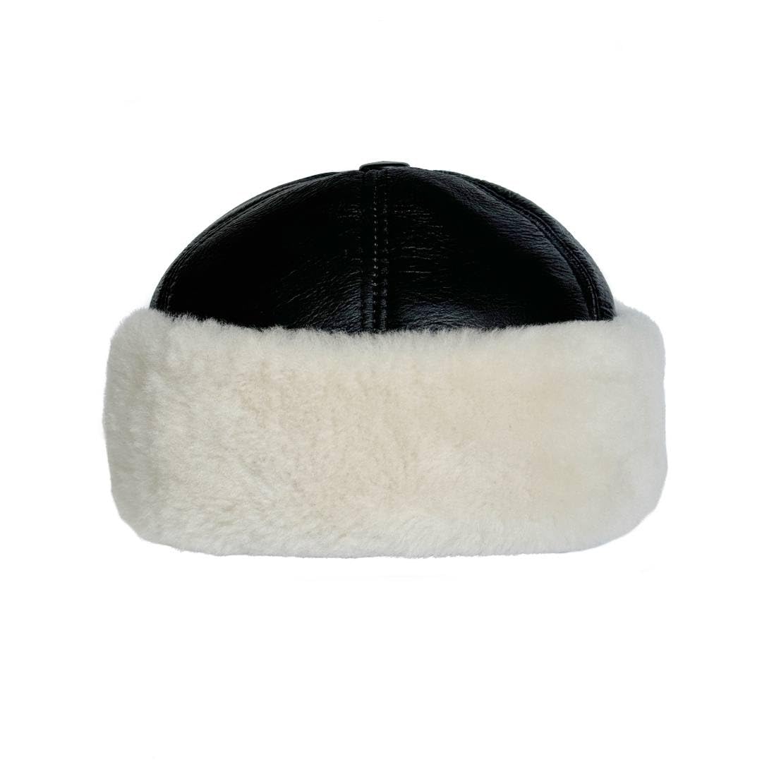 Premium Leather Unisex Shearling Sheepskin Fur Winter Beanie - Warm Wool Skull Hat for Men & Women