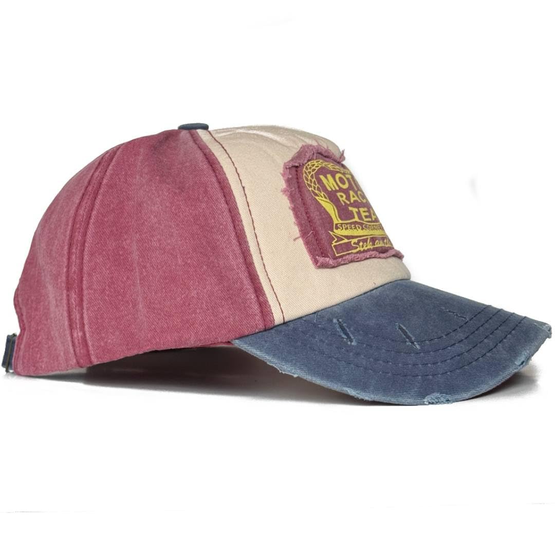 Motorcycle Racing Hat, Retro Vintage Style, Adjustable Strap Distressed Cotton Baseball Cap Trucker Hiking Hat