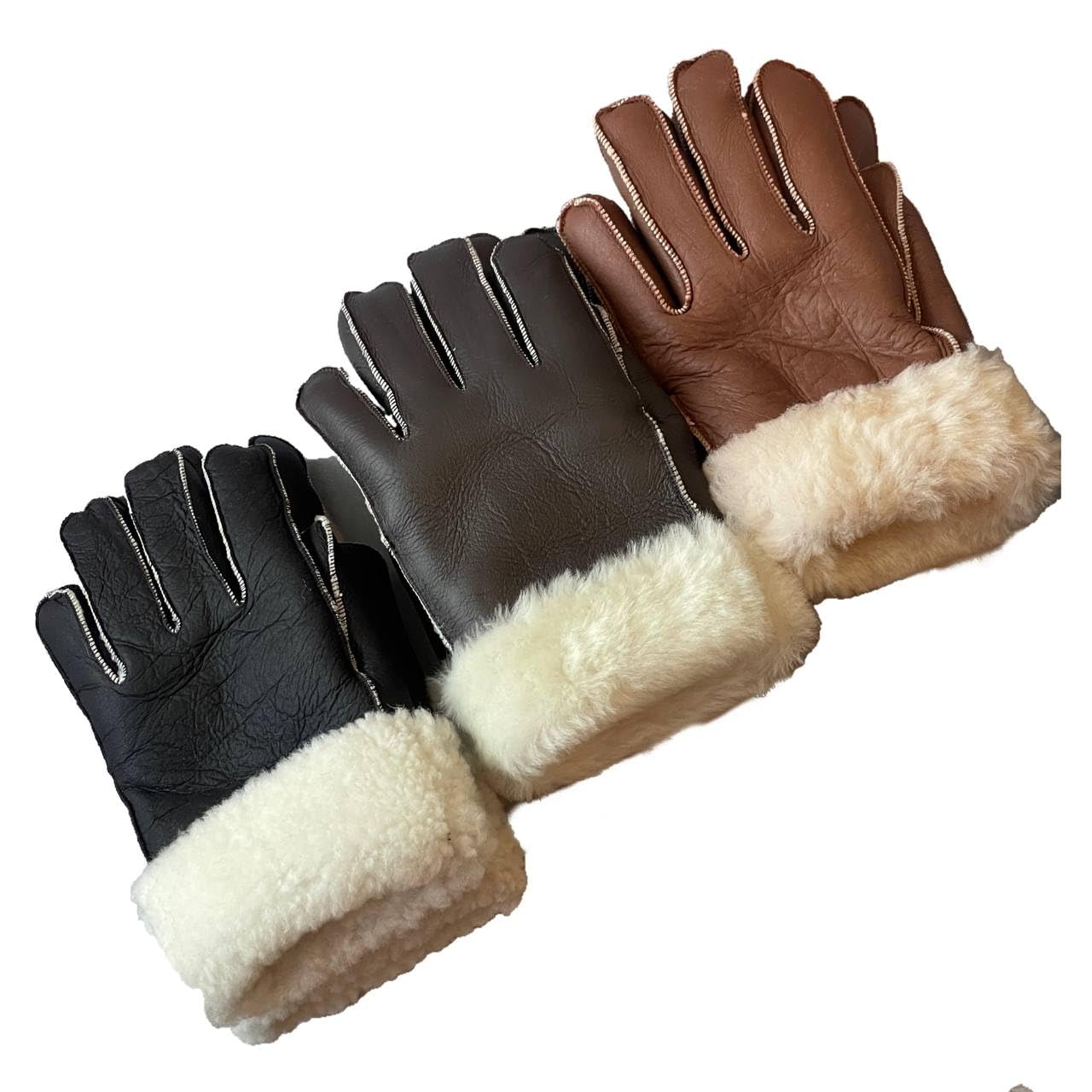 Lukkizara Gloves Leather Shearling Sheepskin Fur Unisex Winter Warm Gloves S-2XL