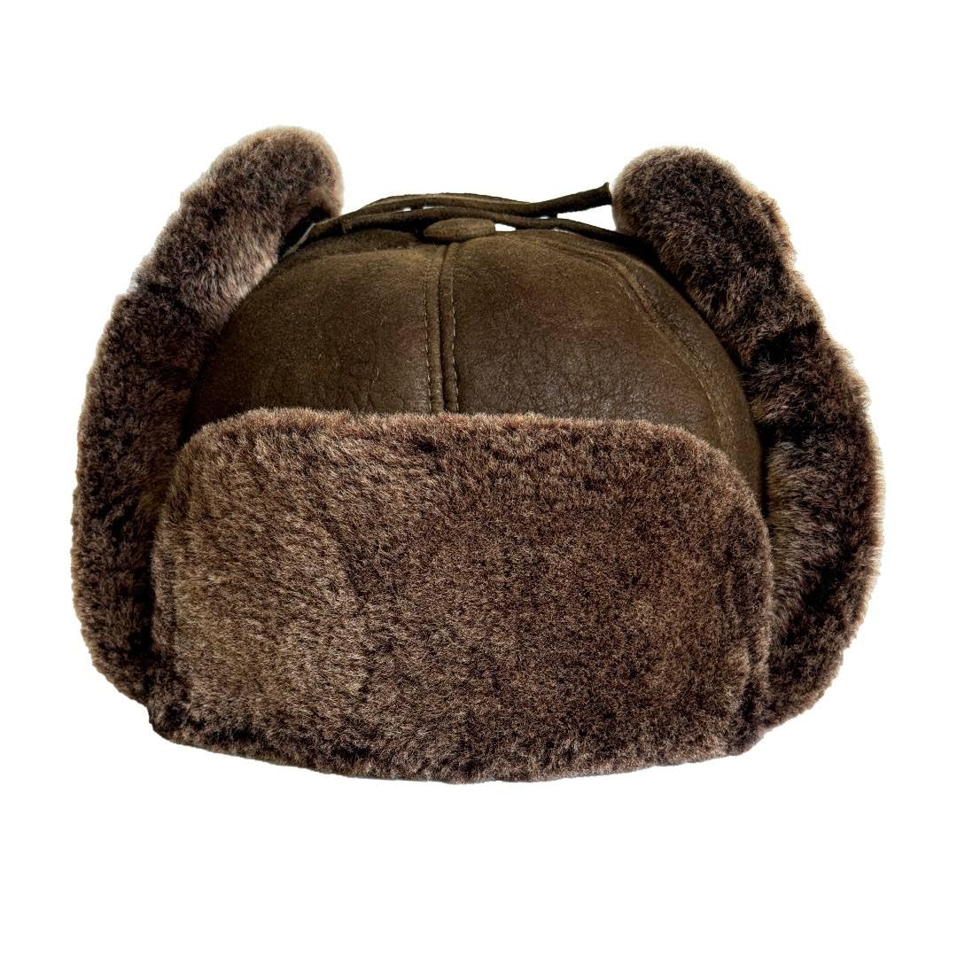 Leather Aviator Russian Ushanka Trapper Shearling Sheepskin Fur Ear Flap Waterproof Winter Hat