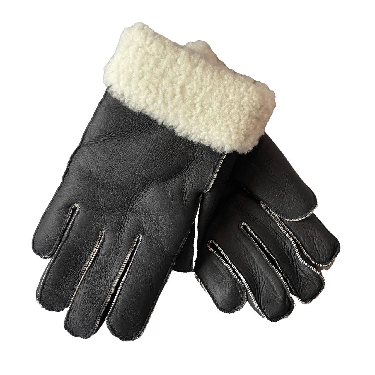 Lukkizara Gloves Leather Shearling Sheepskin Fur Unisex Winter Warm Gloves S-2XL