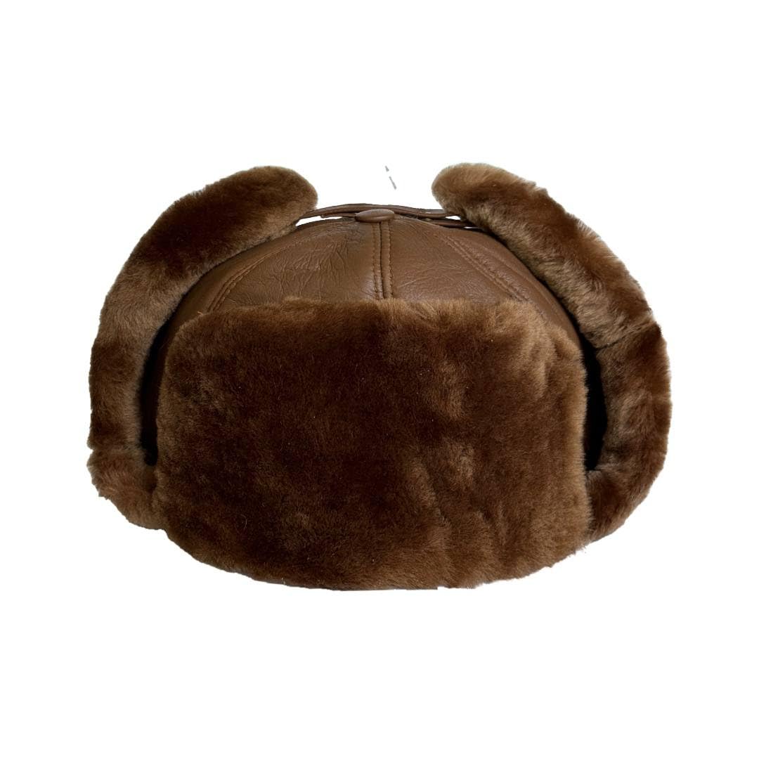 Leather Aviator Russian Ushanka Trapper Shearling Sheepskin Fur Ear Flap Waterproof Winter Hat