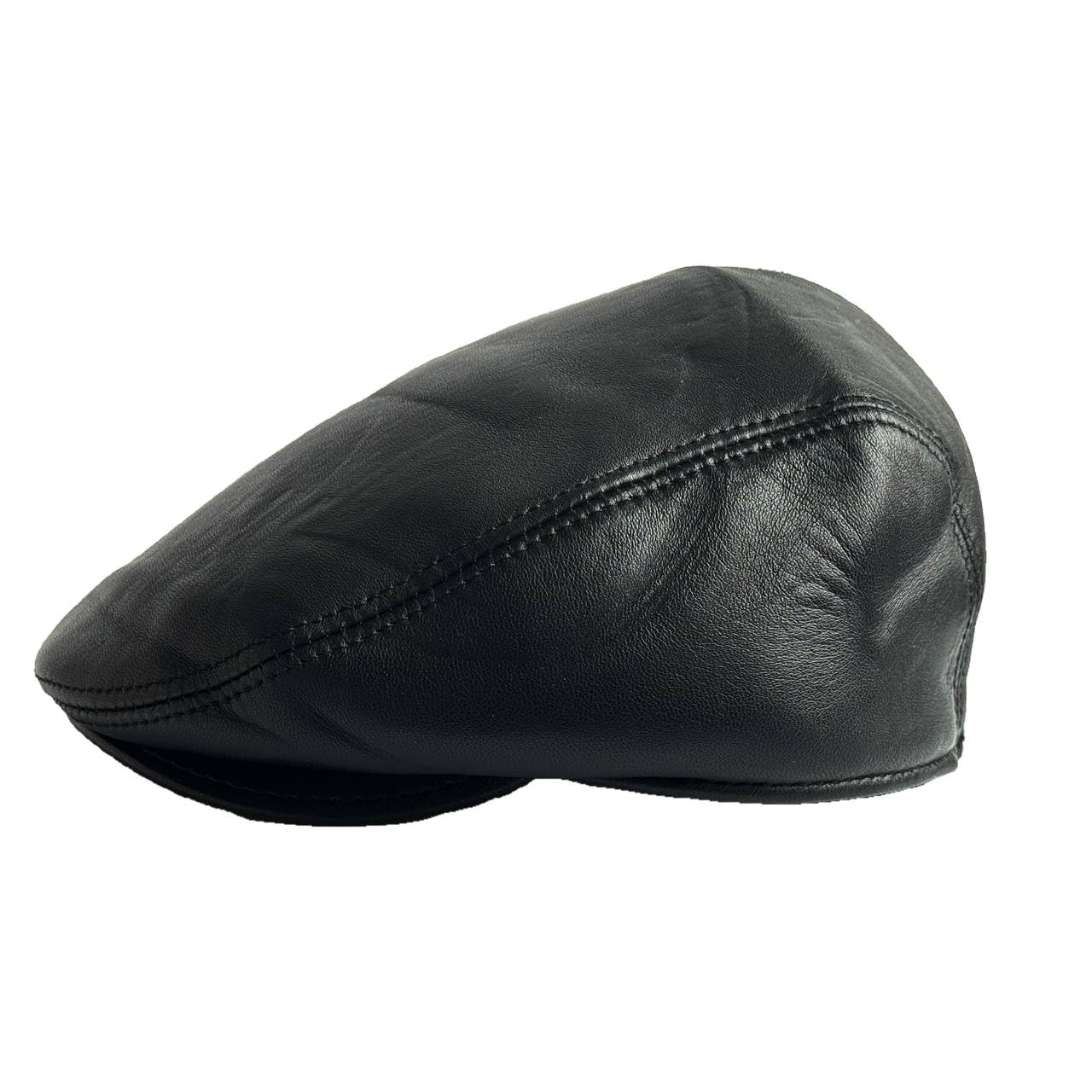 Lukkizara Leather Ivy Cap Men's Newsboy Hat Cabbie Beret Real Leather Flat Ascot Hat