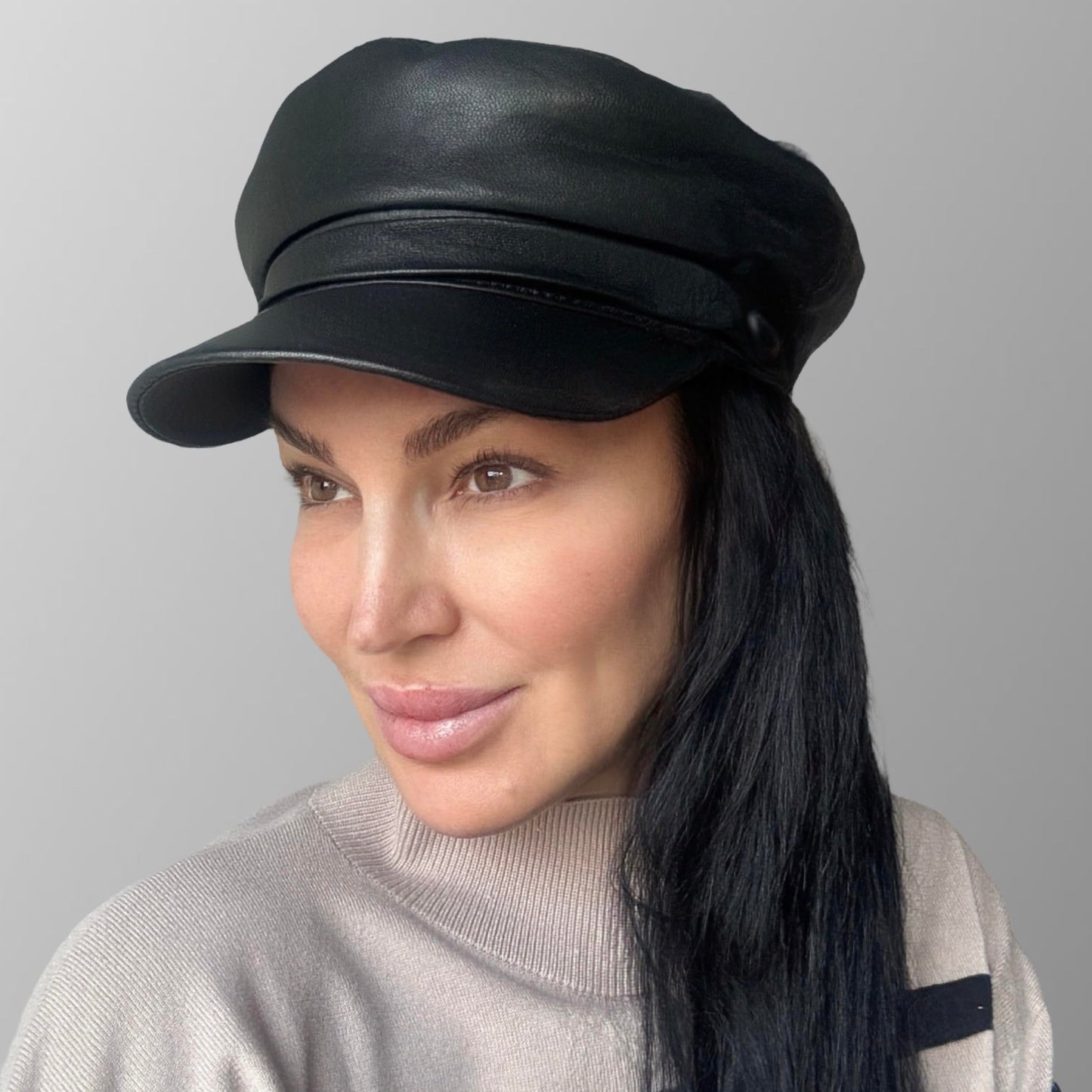 Lukkizara Women's Real Leather Newsboy Cap Yacht Captain Sailor Hat