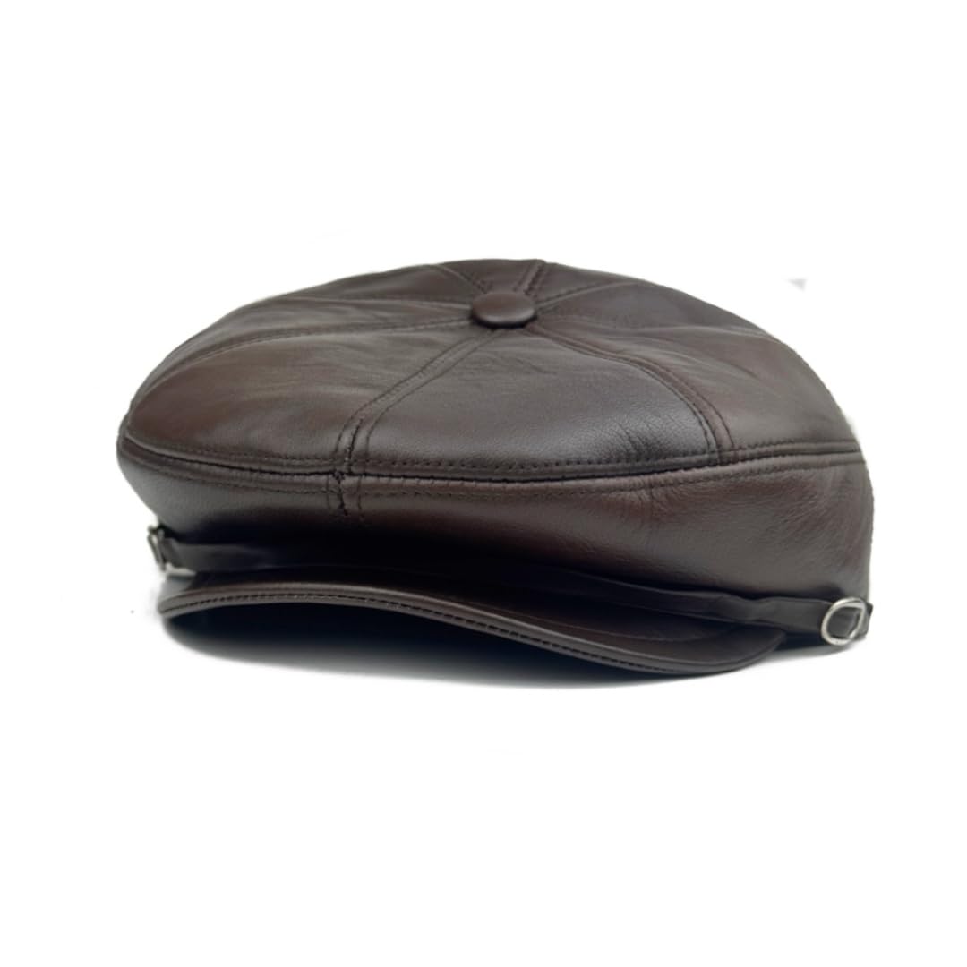 Handmade Men’s Real Leather Newsboy Cap – Vintage Sheepskin Leather Flat Cap, Classic Cabbie Driver Ascot Hat