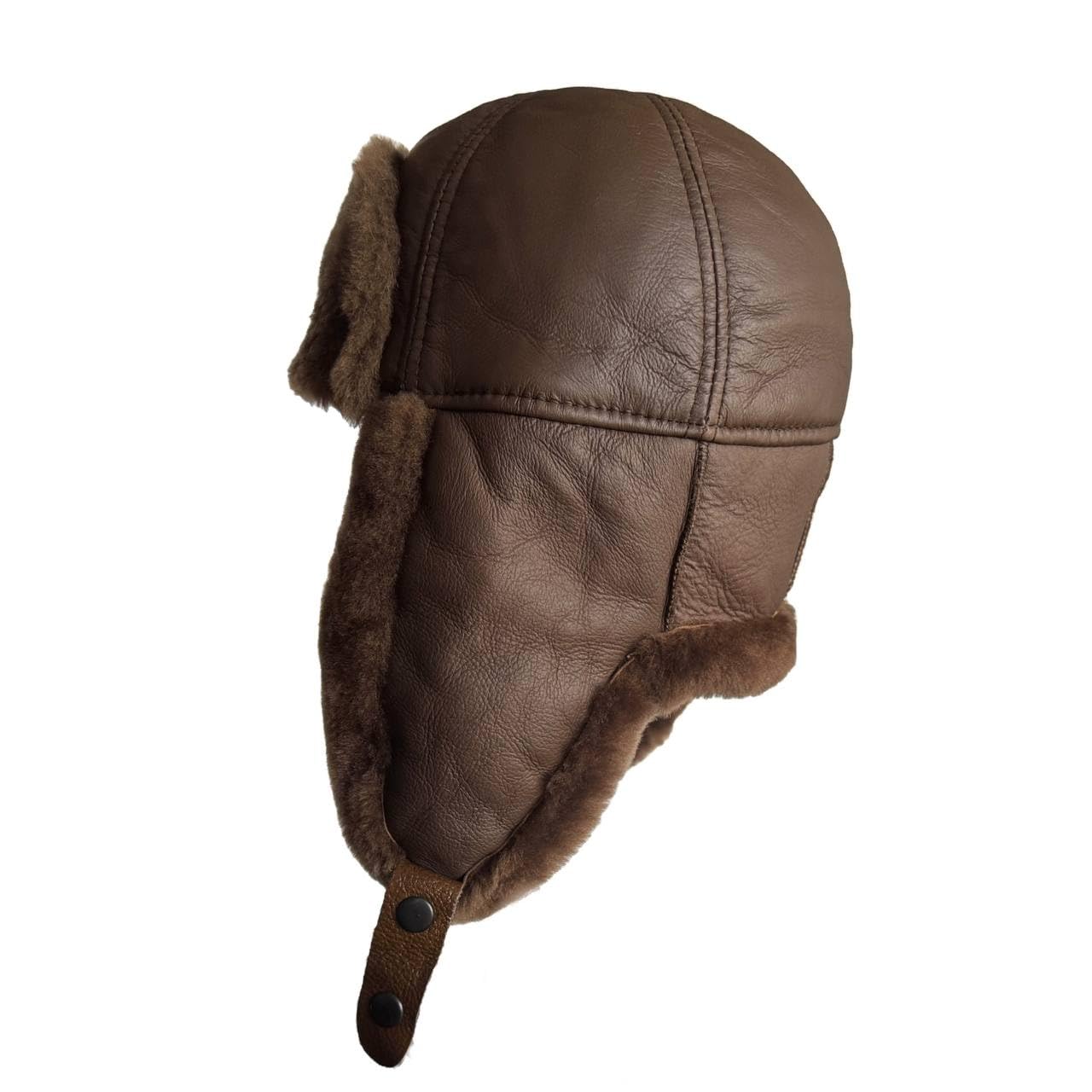 Leather Aviator Russian Ushanka Trapper Shearling Sheepskin Fur Ear Flap Waterproof Winter Hat