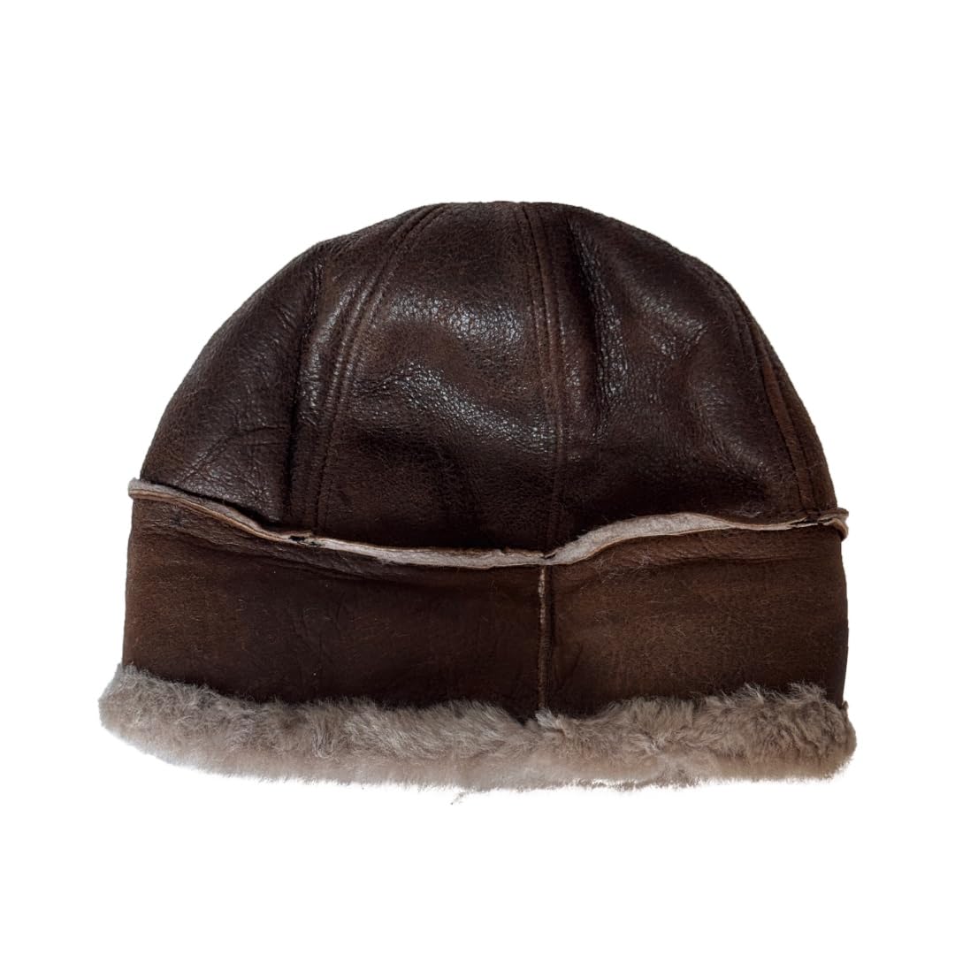 Premium Leather Unisex Shearling Sheepskin Fur Winter Beanie - Warm Wool Skull Hat for Men & Women