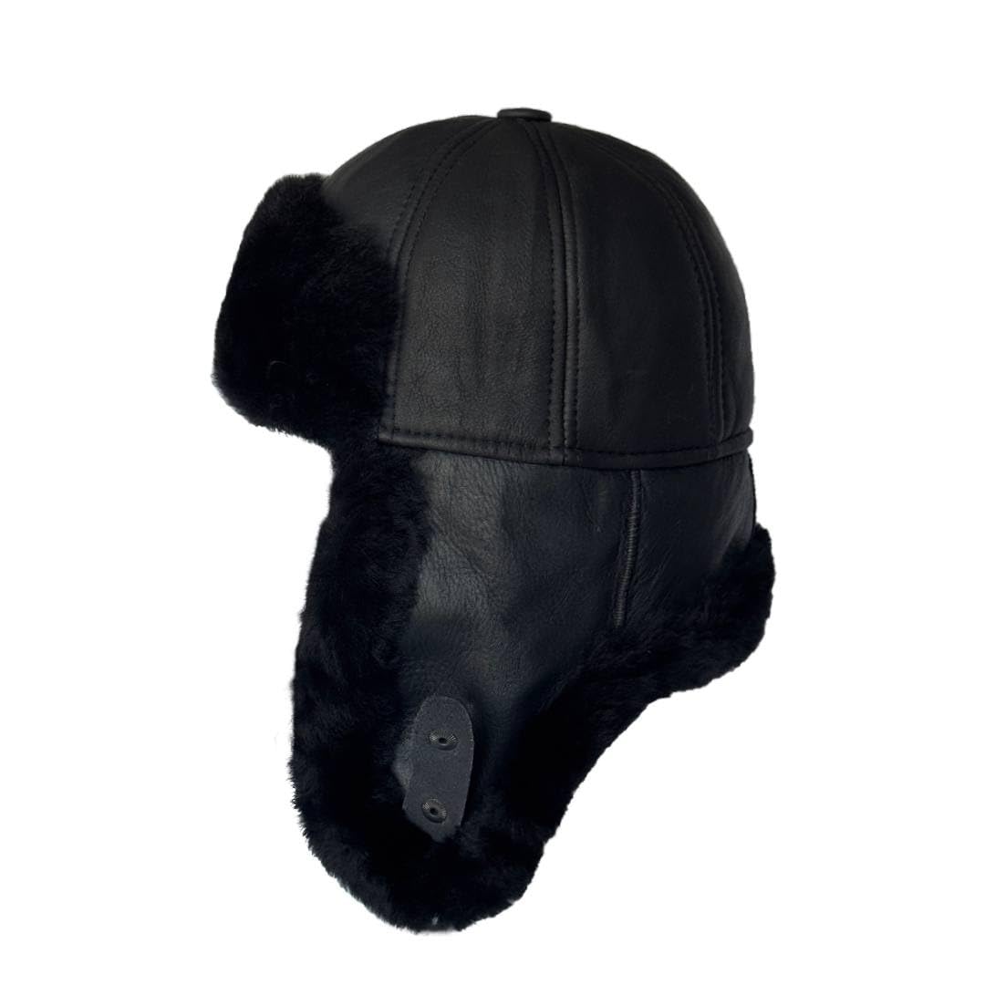 Leather Aviator Russian Ushanka Trapper Shearling Sheepskin Fur Ear Flap Waterproof Winter Hat