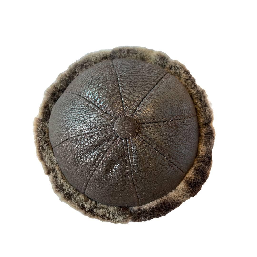 Lukkizara Winter Leather Hat Shearling Sheepskin Fur Beanie Hat