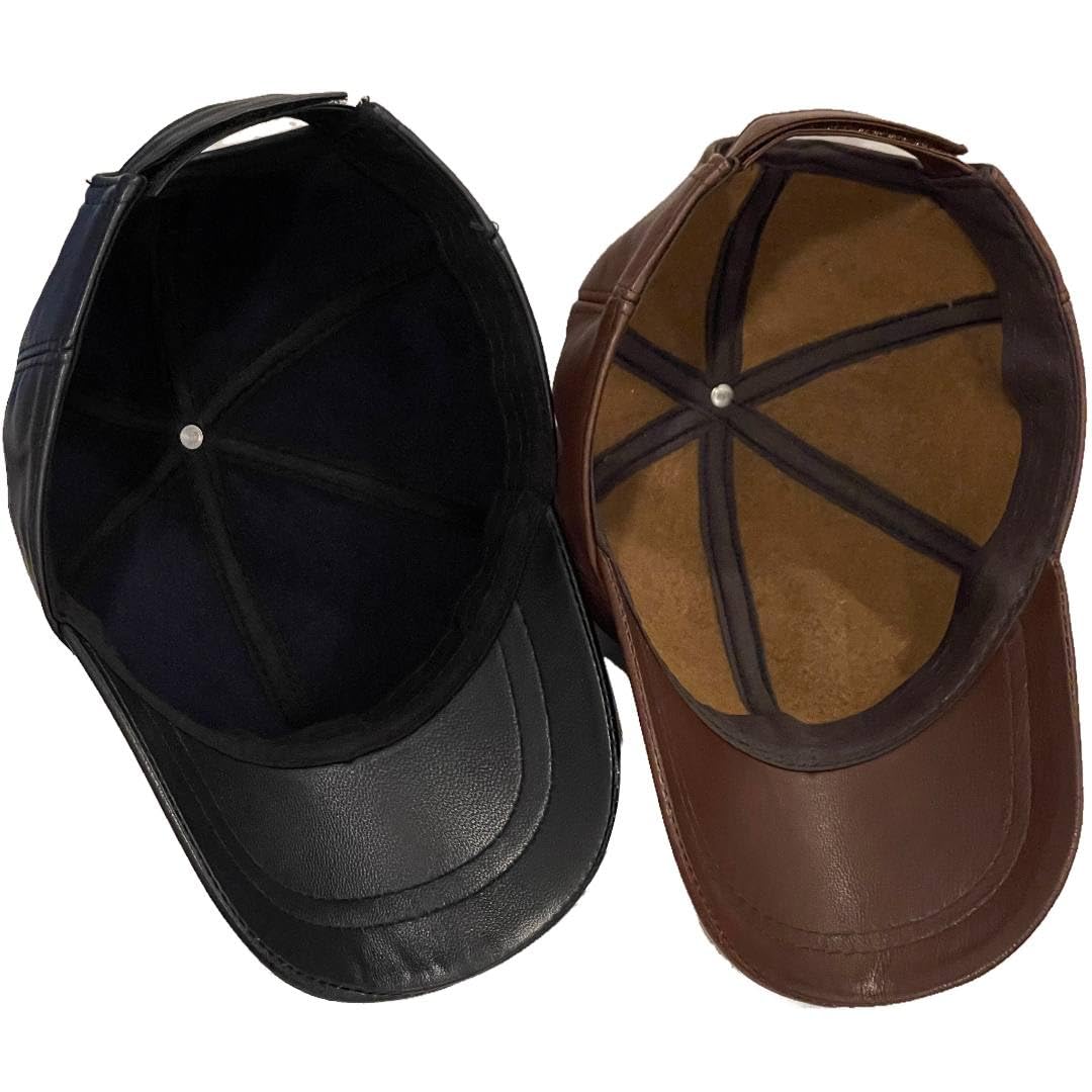 Genuine Real Leather Unisex Baseball Cap - 100% Sheepskin Adjustable 2 Pack