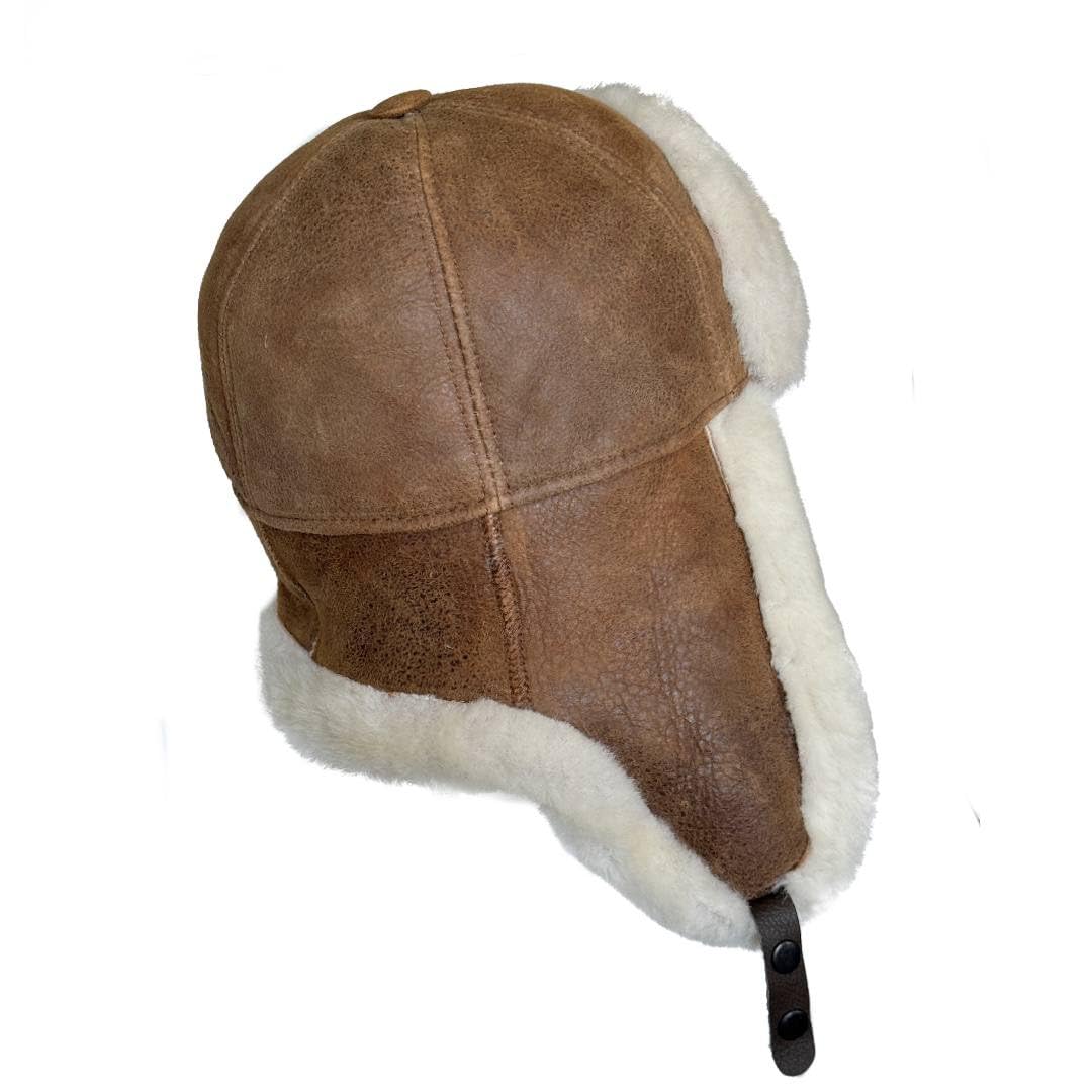 Leather Aviator Russian Ushanka Trapper Shearling Sheepskin Fur Ear Flap Waterproof Winter Hat