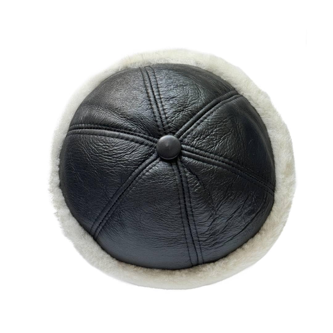 Premium Leather Unisex Shearling Sheepskin Fur Winter Beanie - Warm Wool Skull Hat for Men & Women