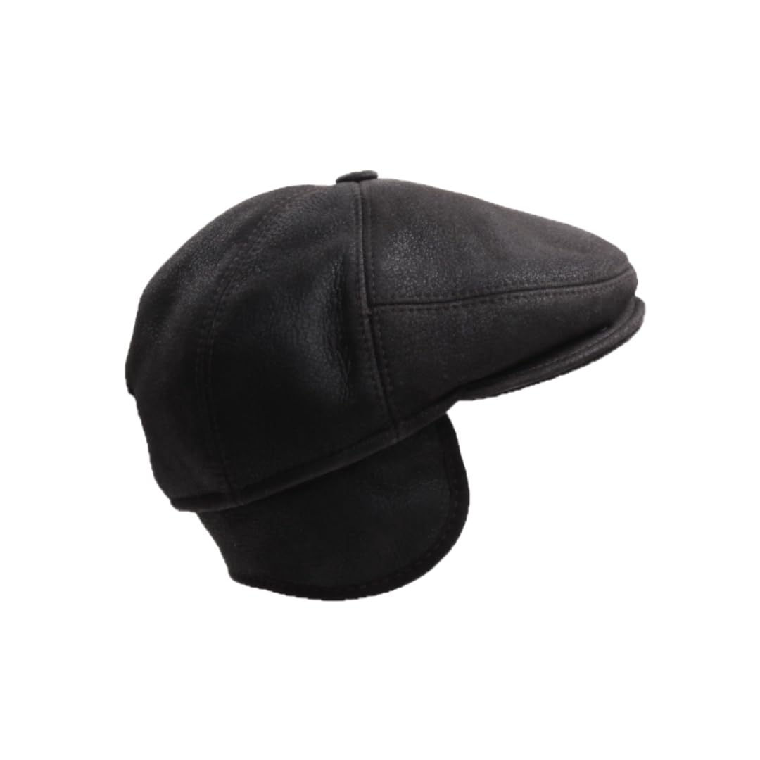Generic Men's Brown Ivy League Classic Flat Cap - Newsboy Cap - Genuine Sheepskin Leather - Warm & Breathable - Ear Warmer