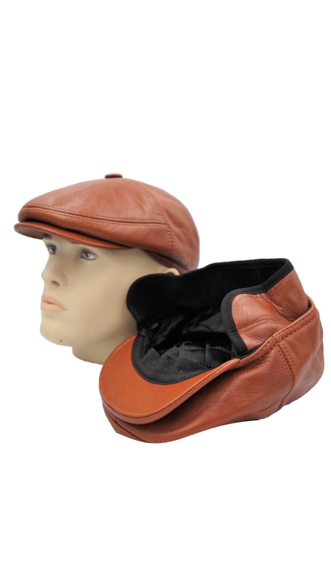 Generic Men's Brown Ivy League Classic Flat Cap - Newsboy Cap - Genuine Sheepskin Leather - Warm & Breathable - Ear Warmer