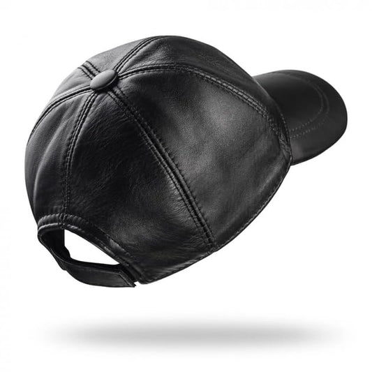 Lukkizara Genuine Leather Baseball Cap Adjustable Strap Plain Real Lambskin Leather Hat Sports Visor