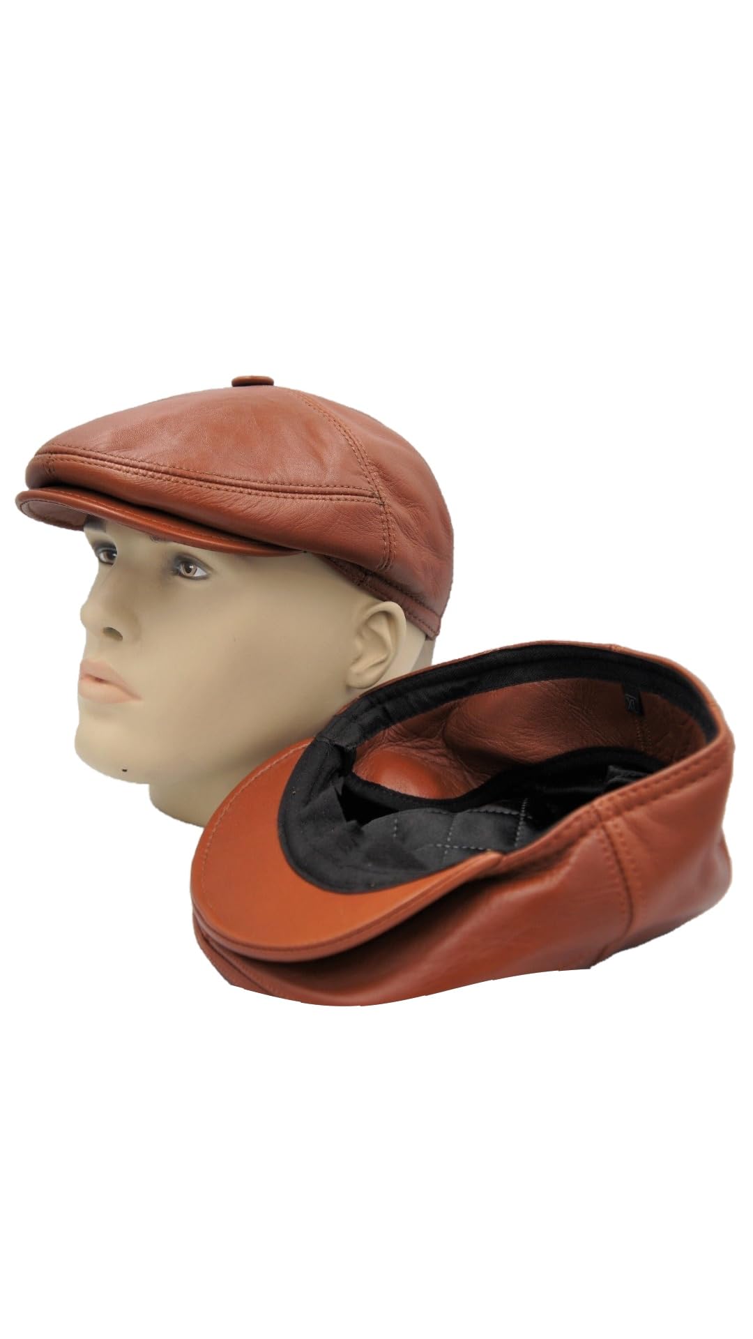 Generic Men's Brown Ivy League Classic Flat Cap - Newsboy Cap - Genuine Sheepskin Leather - Warm & Breathable - Ear Warmer