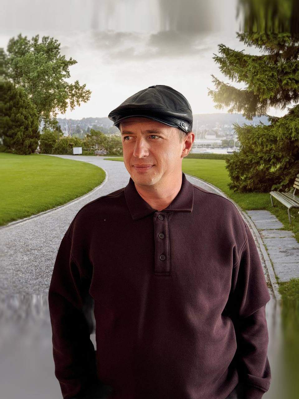 Men's Leather Newsboy Cap Cabbie Beret Real Leather Flat Hat Vintage Style Ascot Hat