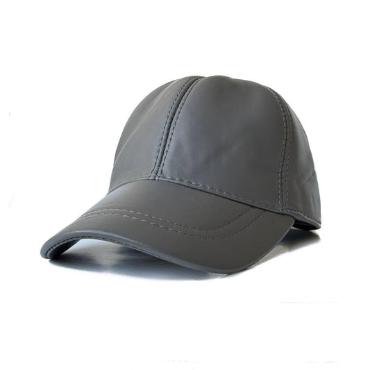 Genuine Real Lambskin Leather Unisex Baseball Cap - 100% Sheepskin Adjustable Grey