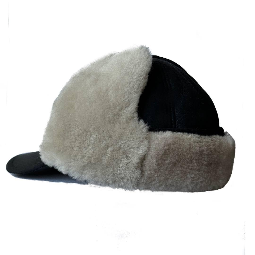 Genuine Sheepskin Shearling Leather Fur Trapper Russian Ushanka for Men Women Visor Cap