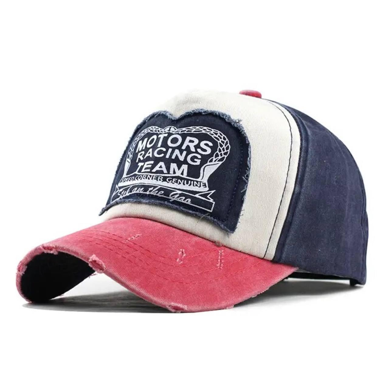 Motorcycle Racing Hat, Retro Vintage Style, Adjustable Strap Distressed Cotton Baseball Cap Trucker Hiking Hat