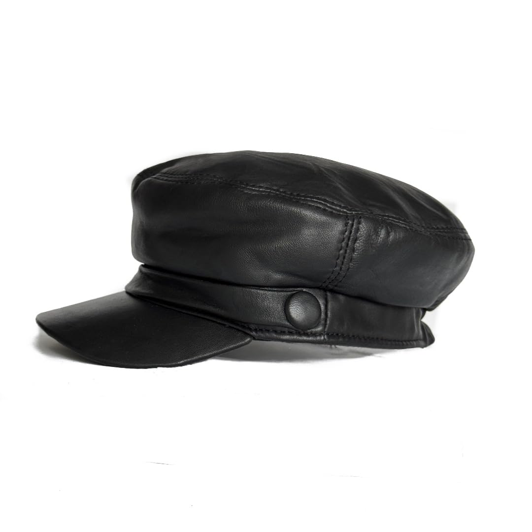 Lukkizara Women's Real Leather Newsboy Cap Yacht Captain Sailor Hat