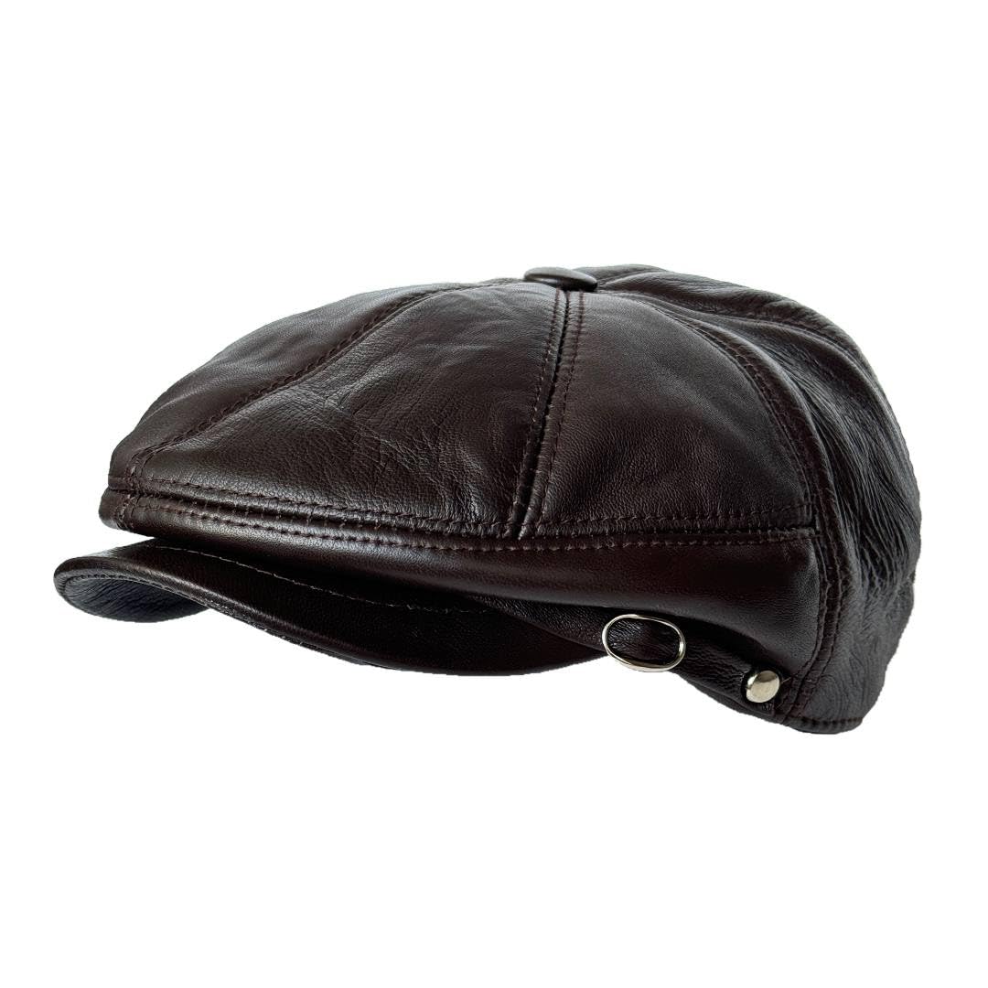 Men's Leather Newsboy Cap Cabbie Beret Real Leather Flat Hat Vintage Style Ascot Hat