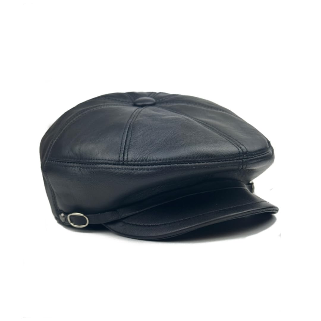 Handmade Men’s Real Leather Newsboy Cap – Vintage Sheepskin Leather Flat Cap, Classic Cabbie Driver Ascot Hat