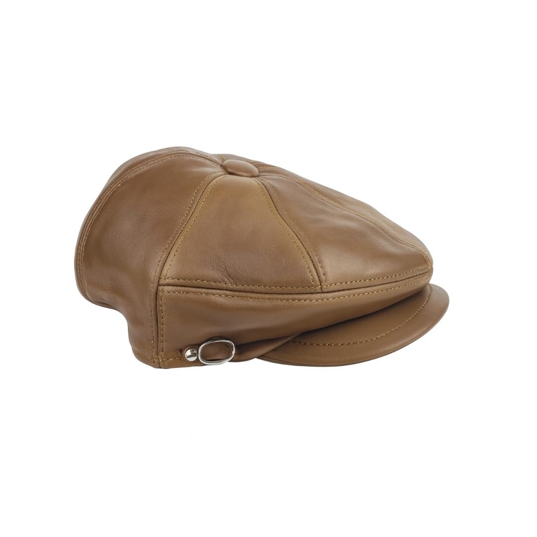 Handmade Men’s Real Leather Newsboy Cap – Vintage Sheepskin Leather Flat Cap, Classic Cabbie Driver Ascot Hat