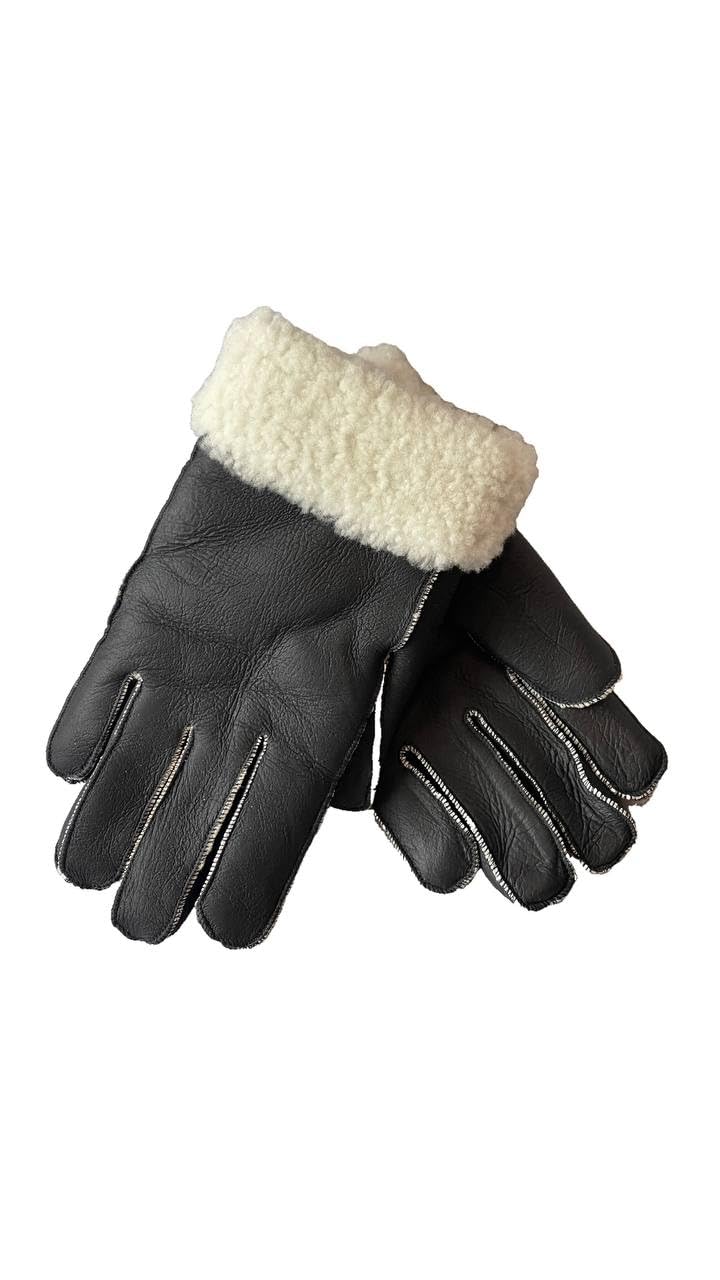 Lukkizara Gloves Leather Shearling Sheepskin Fur Unisex Winter Warm Gloves S-2XL