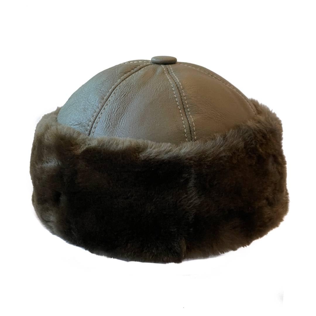 Lukkizara Winter Leather Hat Shearling Sheepskin Fur Beanie Hat