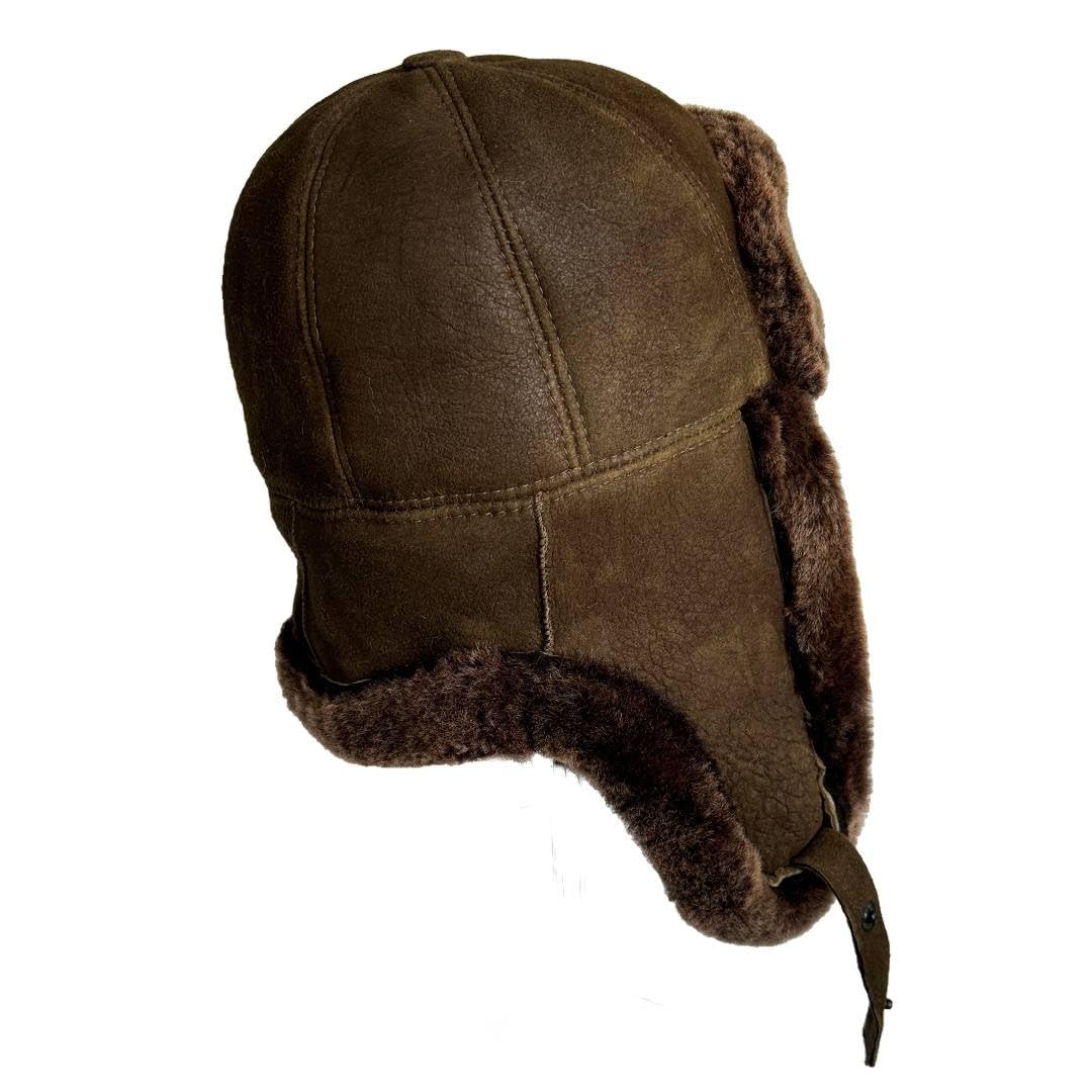 Leather Aviator Russian Ushanka Trapper Shearling Sheepskin Fur Ear Flap Waterproof Winter Hat