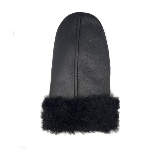 Lukkizara Men's and Women's Premium Shearling Sheepskin Leather Fur Mittens Black